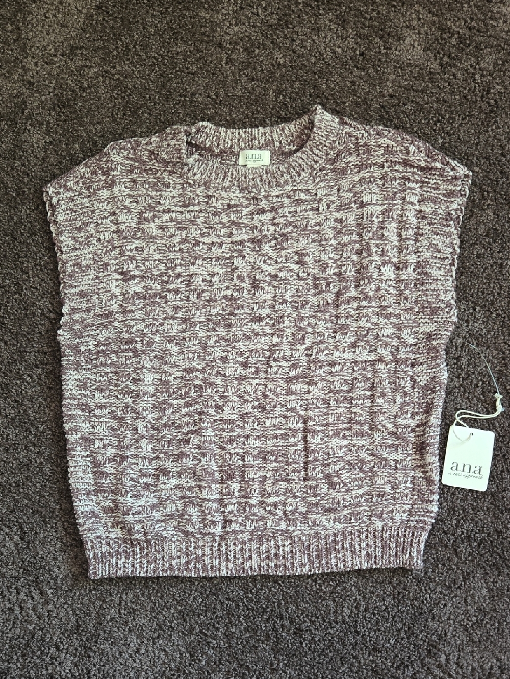 NEW a.n.a Brown Cream Short Sleeve Wedge Sweater M